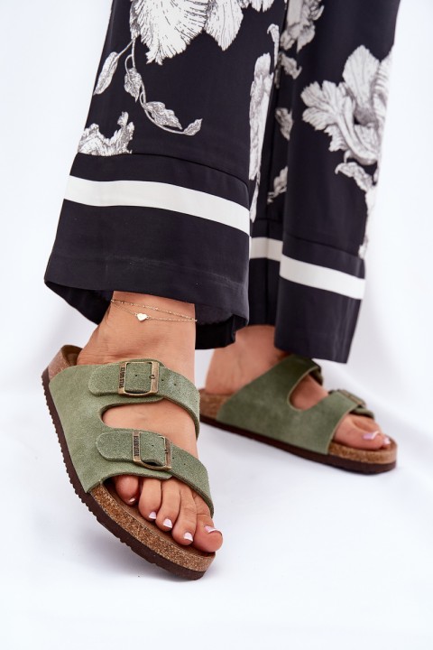 Ladies Suede Sandals With Buckles Big Star RR274A393 Green