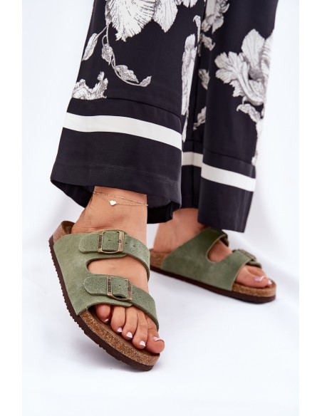 Ladies Suede Sandals With Buckles Big Star RR274A393 Green