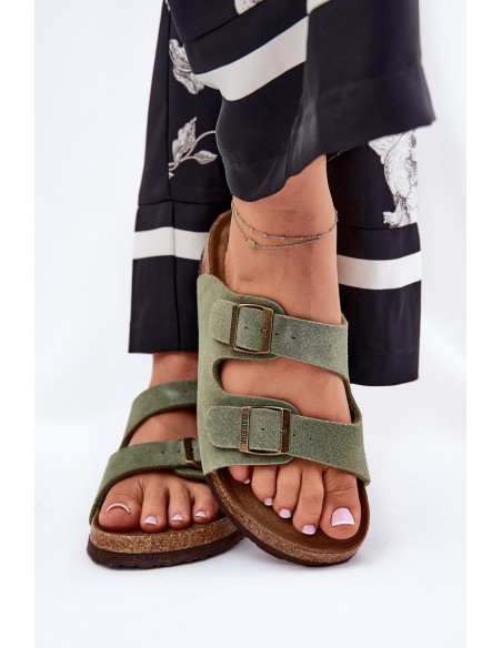 Ladies Suede Sandals With Buckles Big Star RR274A393 Green