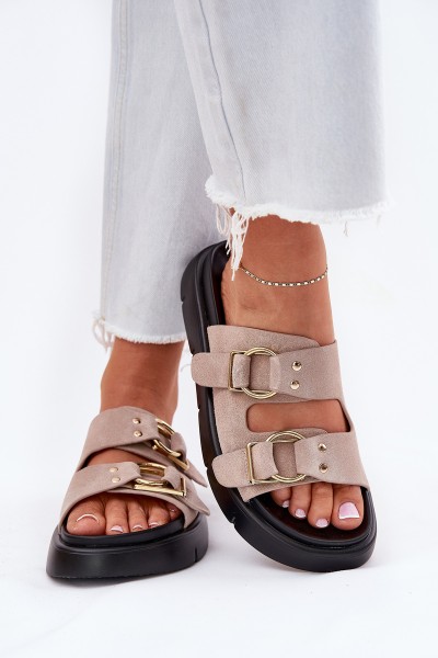 Women's Suede Slippers With Decorative Buckles Big Star RR274659 Light Pink