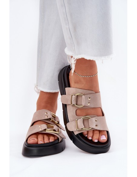 Women's Suede Slippers With Decorative Buckles Big Star RR274659 Light Pink