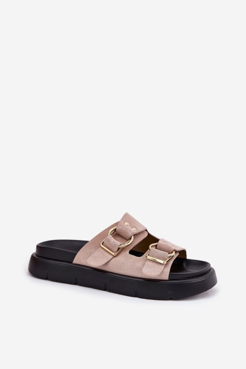 Women's Suede Slippers With Decorative Buckles Big Star RR274659 Light Pink