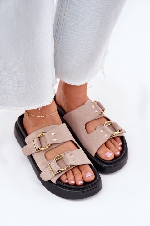 Women's Suede Slippers With Decorative Buckles Big Star RR274659 Light Pink