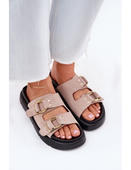 Women's Suede Slippers With Decorative Buckles Big Star RR274659 Light Pink