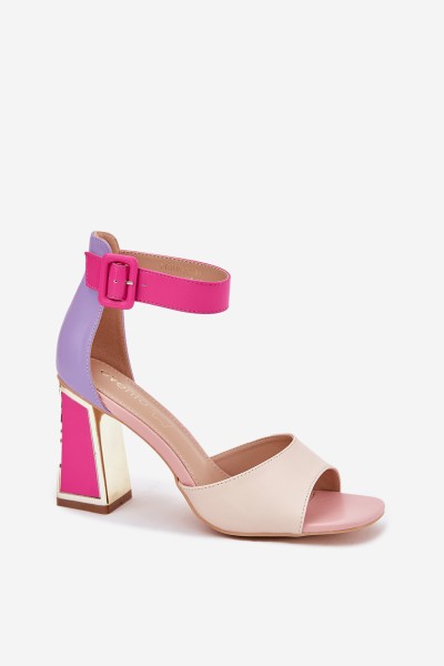 Elegant Ladies Sandals On Heel Beige-Pink Rosazara