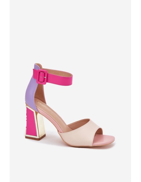 Elegant Ladies Sandals On Heel Beige-Pink Rosazara