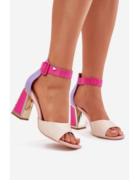 Elegant Ladies Sandals On Heel Beige-Pink Rosazara