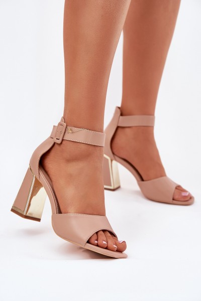 Elegant women's sandals on a heel nude Rosazara