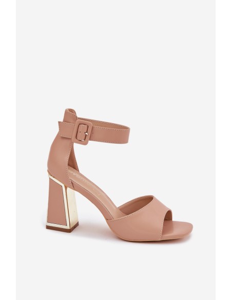 Elegant women's sandals on a heel nude Rosazara