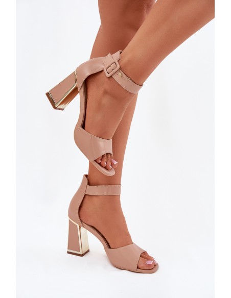 Elegant women's sandals on a heel nude Rosazara
