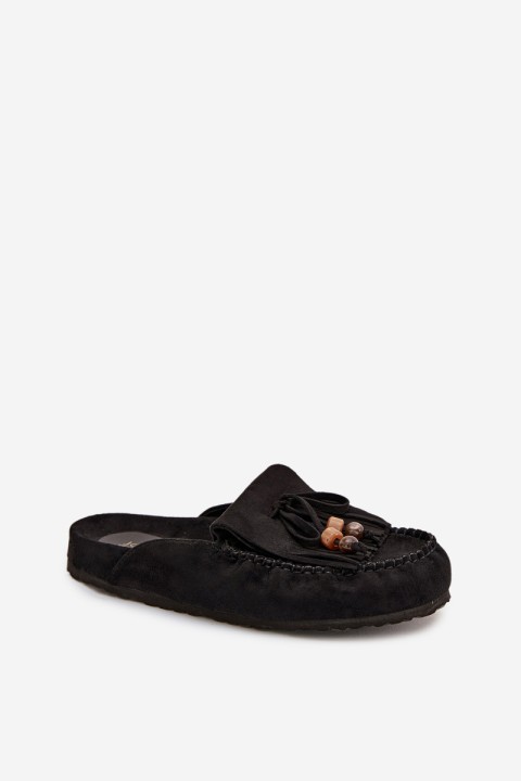 Women's Mules with Fringes and Beads Black Belissa