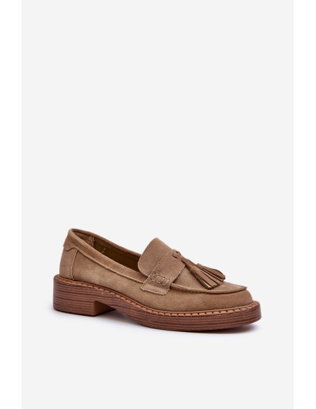 Women's Suede Loafers with Fringes D&A Brown
