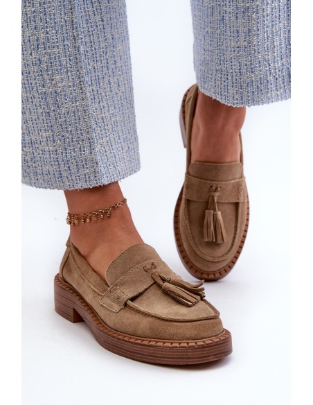 Women's Suede Loafers with Fringes D&A Brown