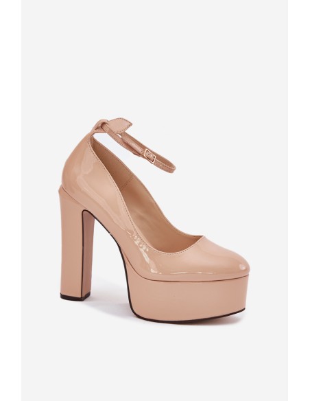 Lacquered High Heel And Platform Pumps Beige Nianka