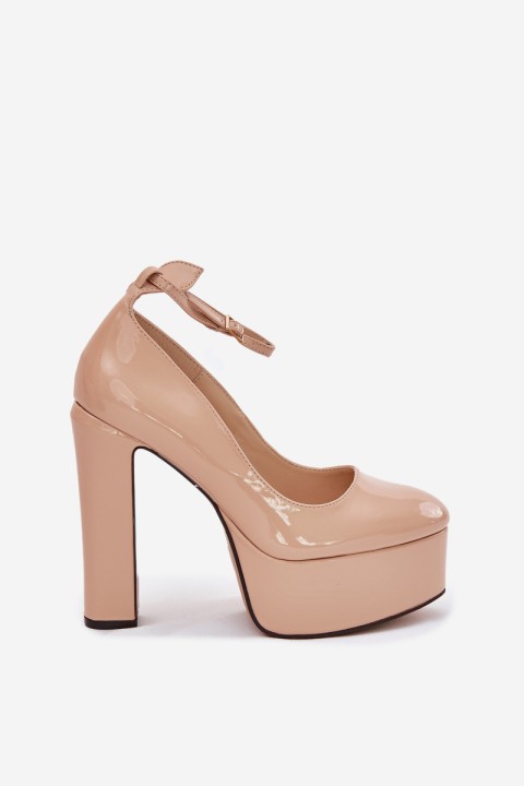 Lacquered High Heel And Platform Pumps Beige Nianka