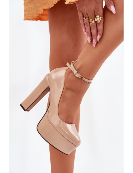Lacquered High Heel And Platform Pumps Beige Nianka