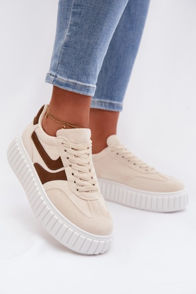 Women's Platform Sneakers With Eco Suede Beige Cadrina