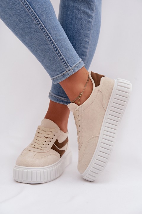 Women's Platform Sneakers With Eco Suede Beige Cadrina