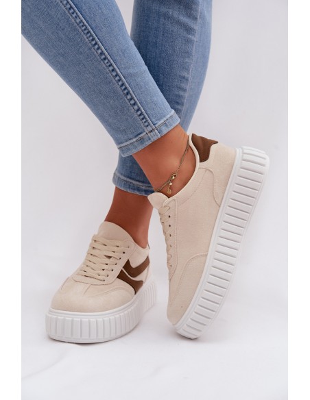 Women's Platform Sneakers With Eco Suede Beige Cadrina