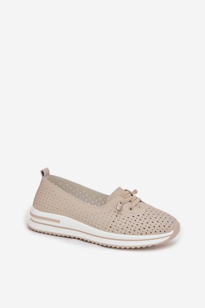 Leather Openwork Women's Loafers LR61-7044 Beige 2