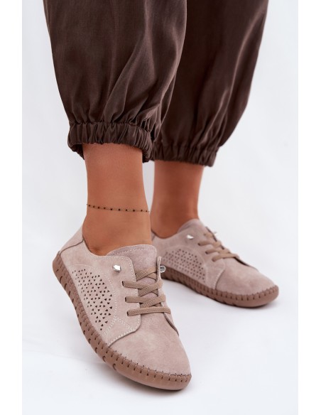 Breathable Women's Loafers Made of Genuine Suede Beige Feliva