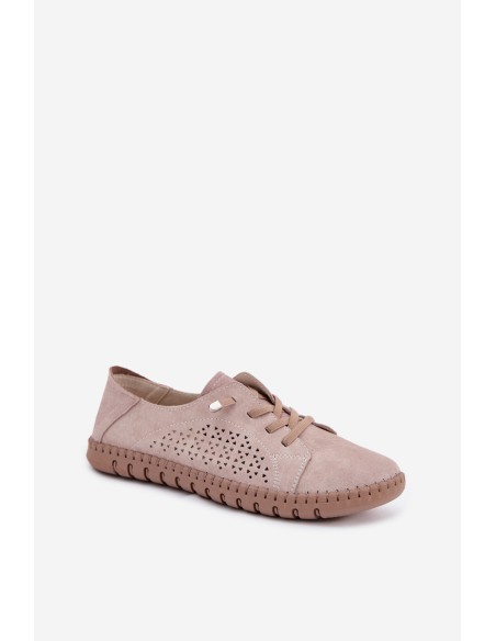 Breathable Women's Loafers Made of Genuine Suede Beige Feliva