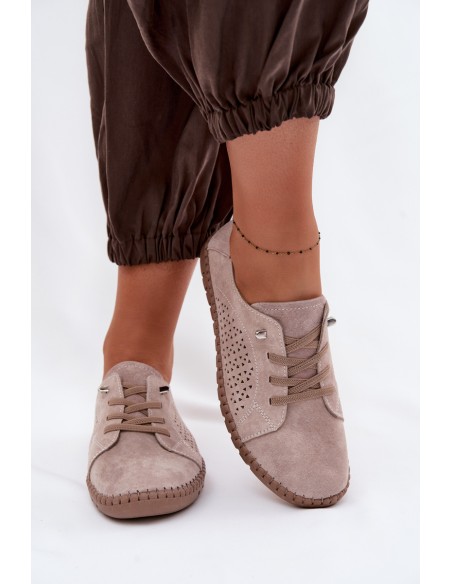 Breathable Women's Loafers Made of Genuine Suede Beige Feliva