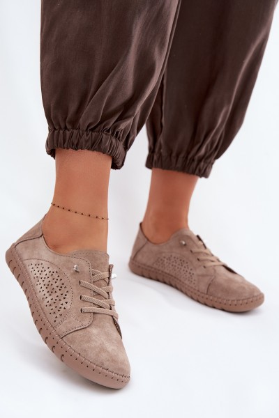 Women's Perforated Shoes Made of Natural Suede Light Brown Feliva