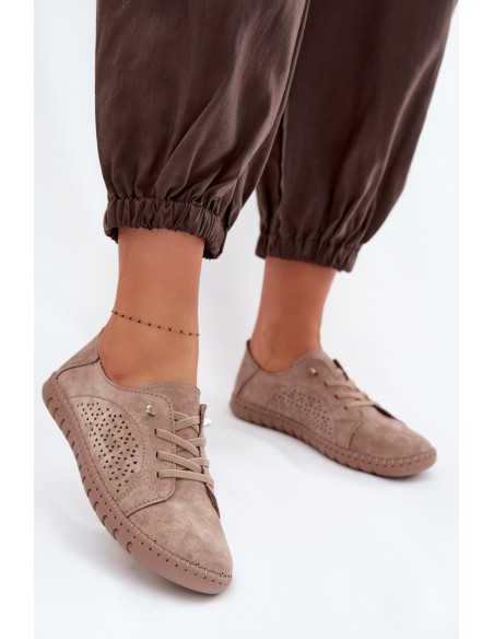 Women's Perforated Shoes Made of Natural Suede Light Brown Feliva