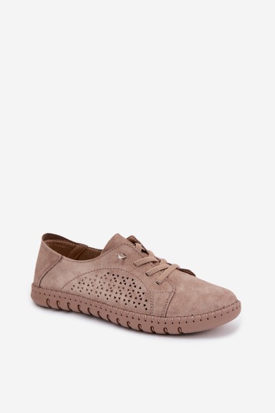 Women's Perforated Shoes Made of Natural Suede Light Brown Feliva 2