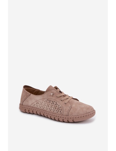 Women's Perforated Shoes Made of Natural Suede Light Brown Feliva