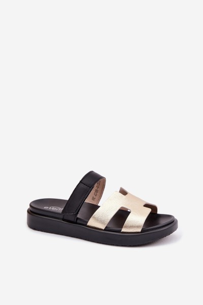 Leather Women's Slides With Velcro Gold Lemela 2
