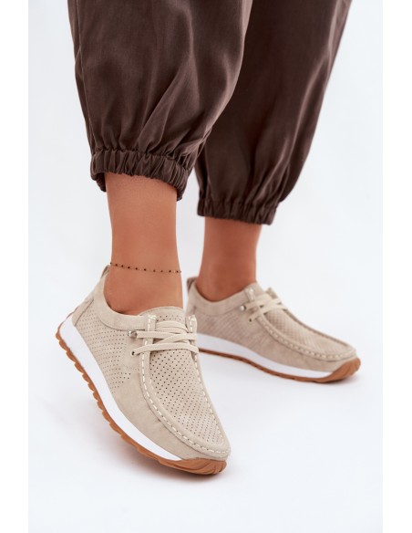 Women's Beige Suede Loafers Amela