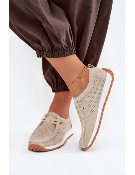 Women's Beige Suede Loafers Amela