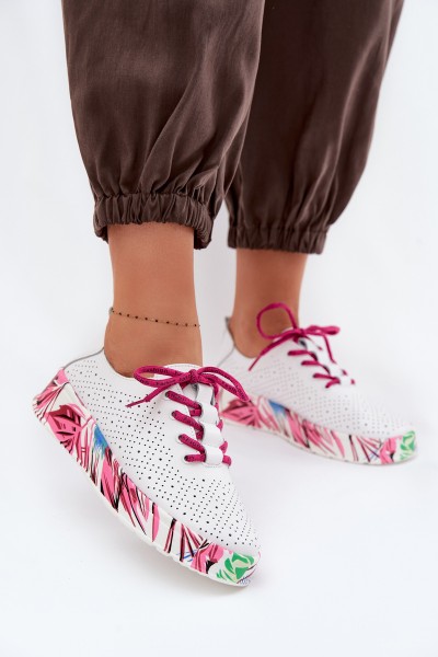 Leather Women's Shoes With Patterned Platform Fuchsia Femela
