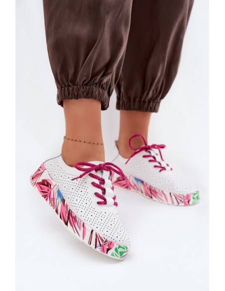 Leather Women's Shoes With Patterned Platform Fuchsia Femela