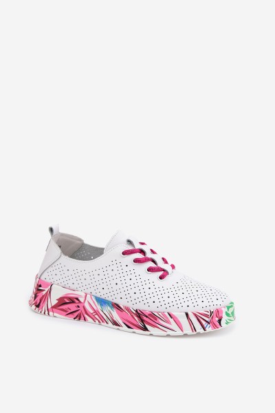 Leather Women's Shoes With Patterned Platform Fuchsia Femela 2