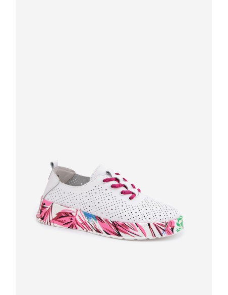 Leather Women's Shoes With Patterned Platform Fuchsia Femela