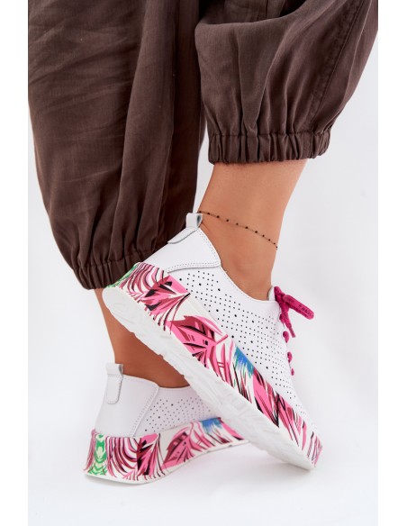 Leather Women's Shoes With Patterned Platform Fuchsia Femela