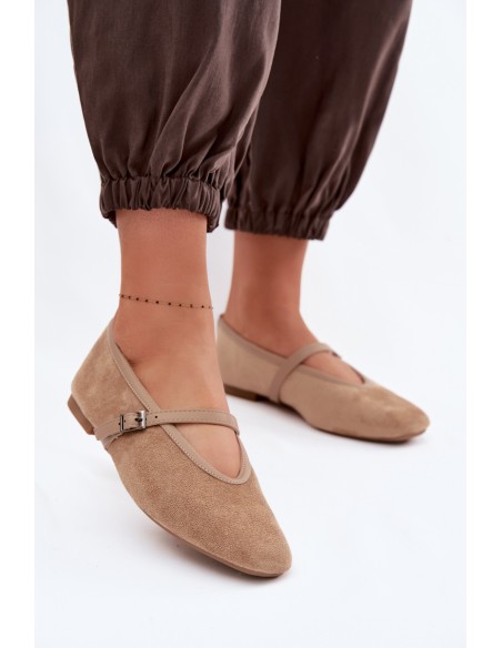 Eko Suede Beige Ballerinas With Strap Felora