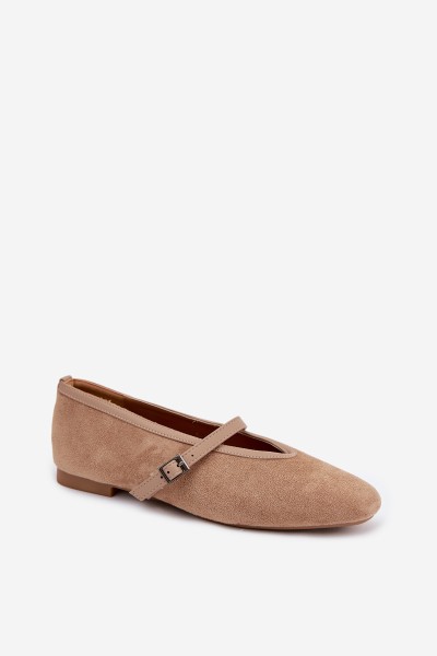 Eko Suede Beige Ballerinas With Strap Felora 2
