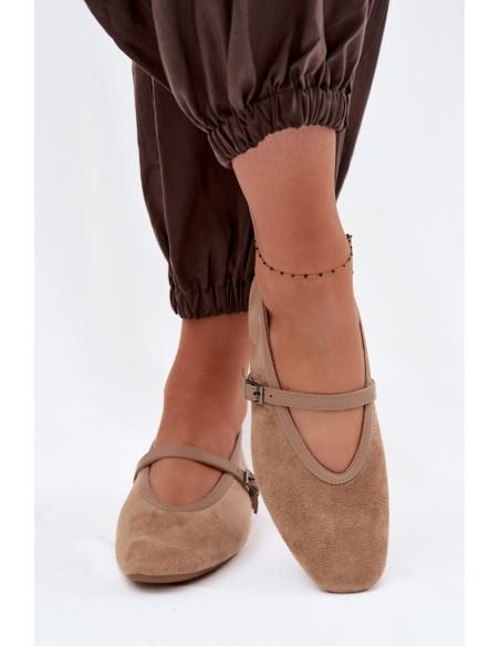 Eko Suede Beige Ballerinas With Strap Felora