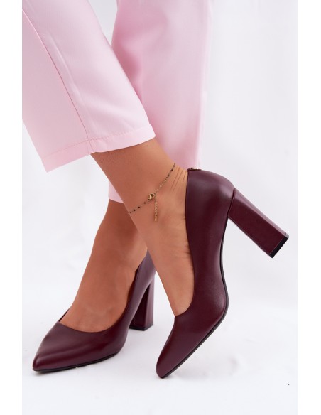 Sergio Leone PB216 Eco Leather Block Heels Shoes Bordeaux