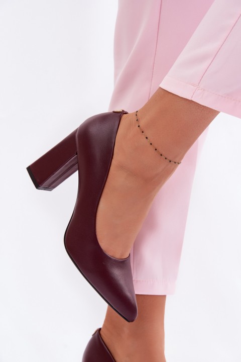 Sergio Leone PB216 Eco Leather Block Heels Shoes Bordeaux