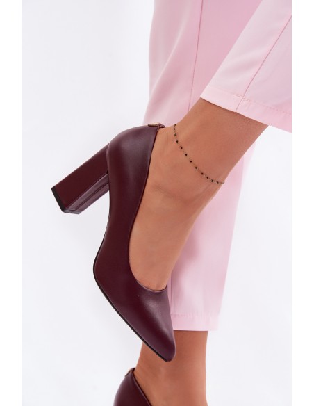 Sergio Leone PB216 Eco Leather Block Heels Shoes Bordeaux