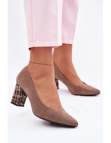 Sergio Leone PB414 Light Brown Eco Suede Heeled Shoes with Decorative Block