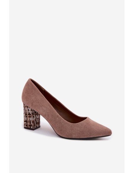 Sergio Leone PB414 Light Brown Eco Suede Heeled Shoes with Decorative Block