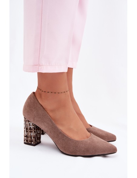 Sergio Leone PB414 Light Brown Eco Suede Heeled Shoes with Decorative Block