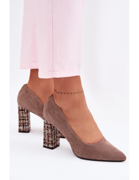 Suede Women's Shoes with Embellished Heel Sergio Leone PB216 Light Brown