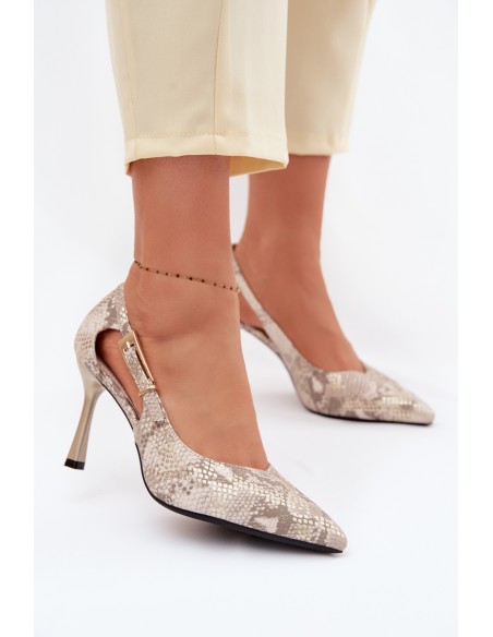 Vinceza Pointed Heels With Cutouts And Gold Buckle 62288 Snake Pattern